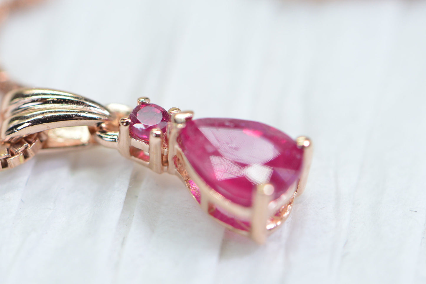Natural Ruby Teardrop Pendant Necklace: 14K Rose Gold Vermeil, July Birthstone