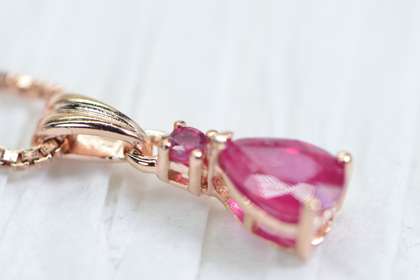 Natural Ruby Teardrop Pendant Necklace: 14K Rose Gold Vermeil, July Birthstone