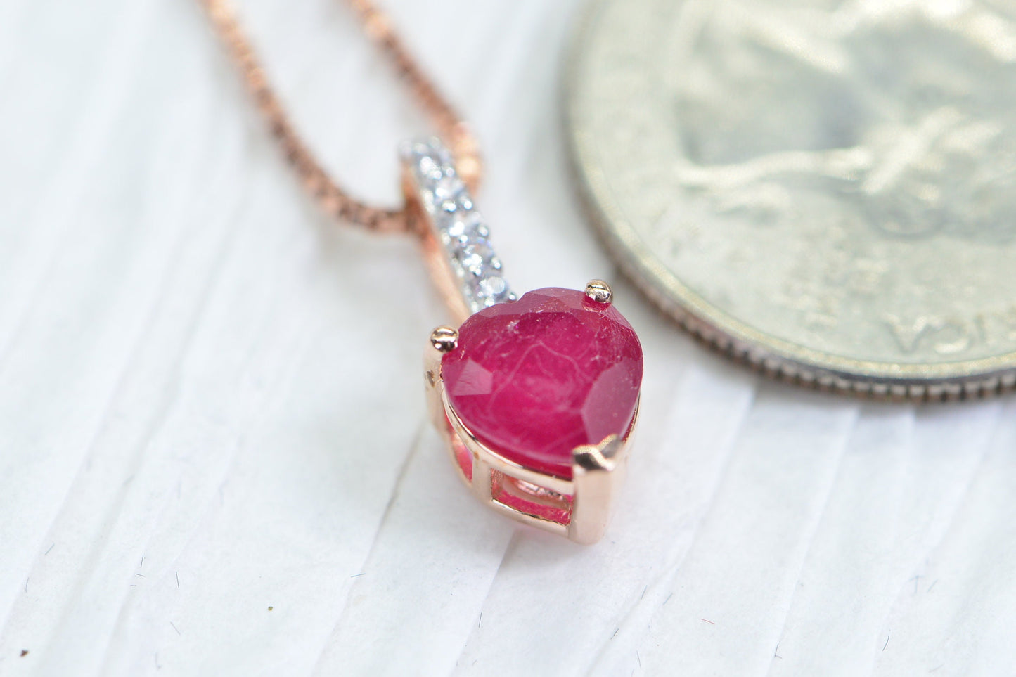 Ruby Heart Pendant Necklace: 14K Rose Gold Over Sterling Silver