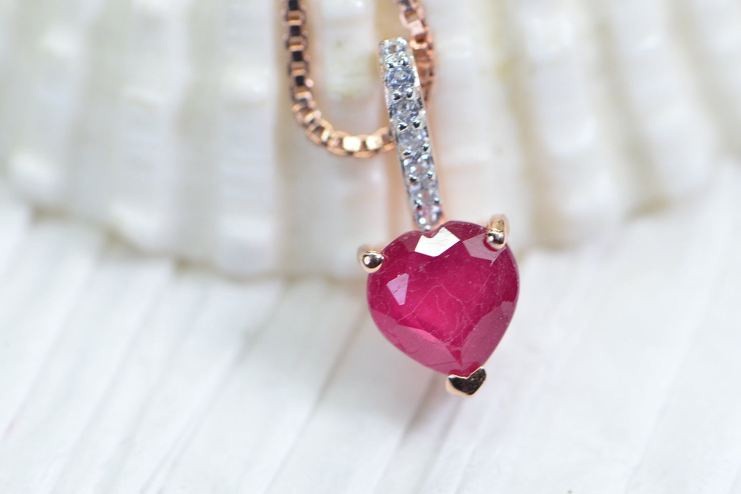 Ruby Heart Pendant Necklace: 14K Rose Gold Over Sterling Silver