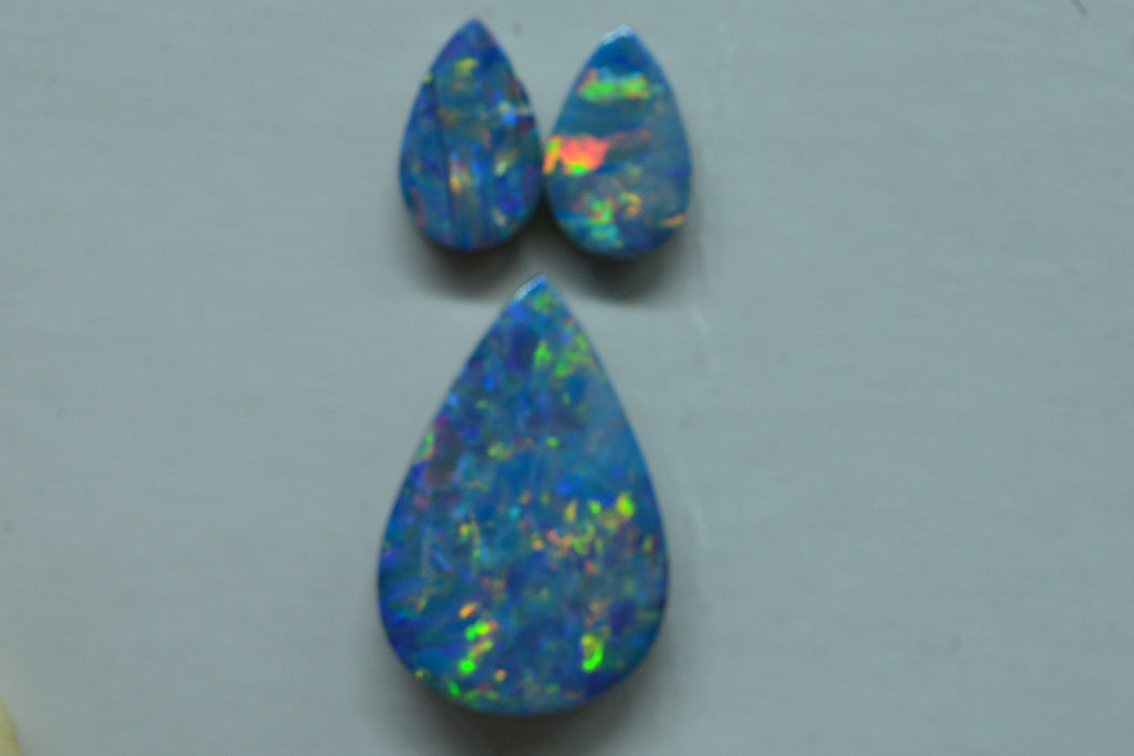 3.17ct Australian Black Opal Teardrop Set: Earring & Pendant Stones