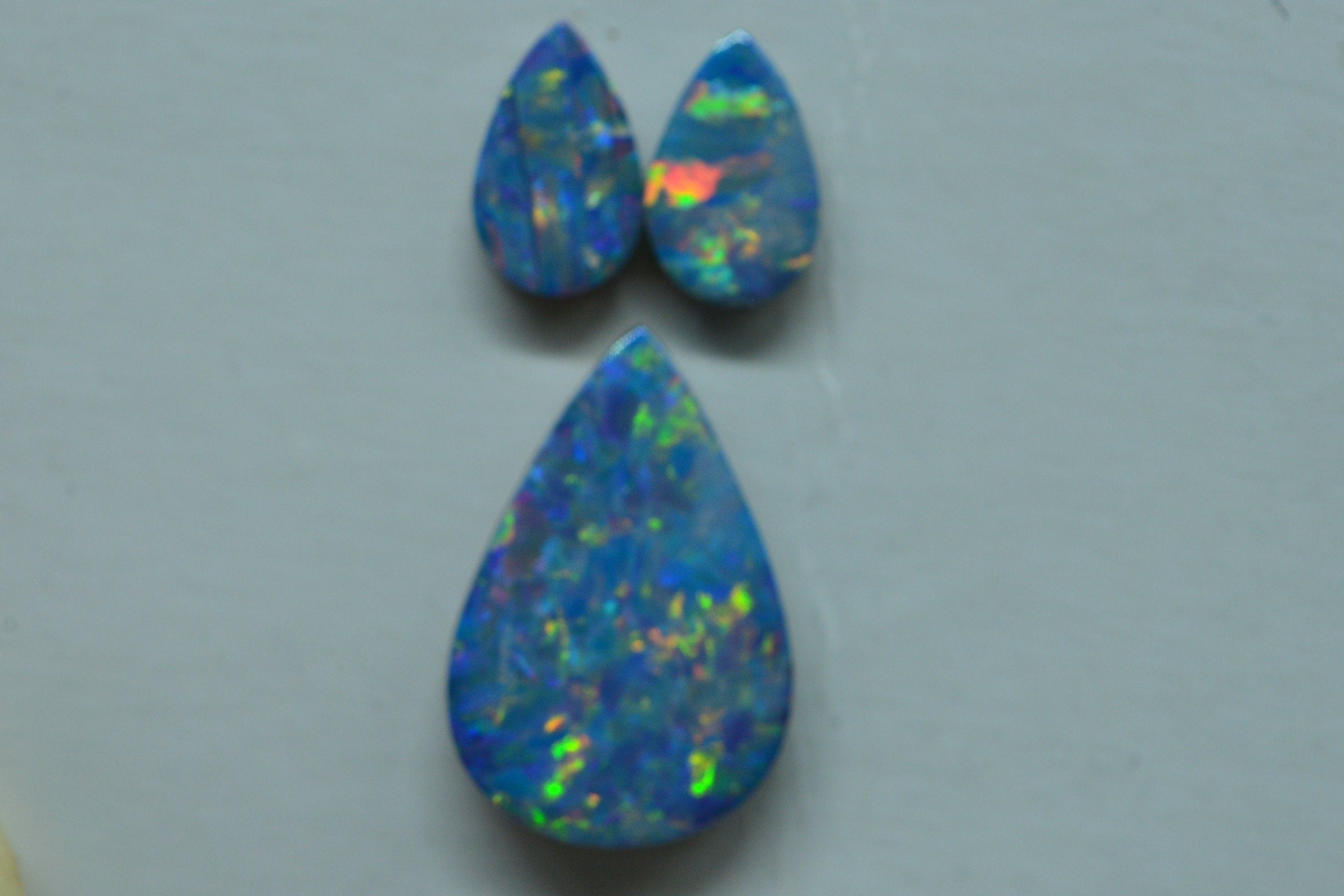 3.17ct Australian Black Opal Teardrop Set: Earring & Pendant Stones