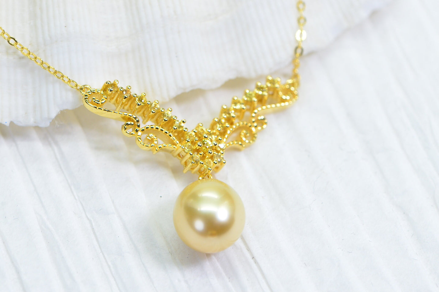 Golden South Sea Pearl Necklace: Citrine Vermeil Pendant