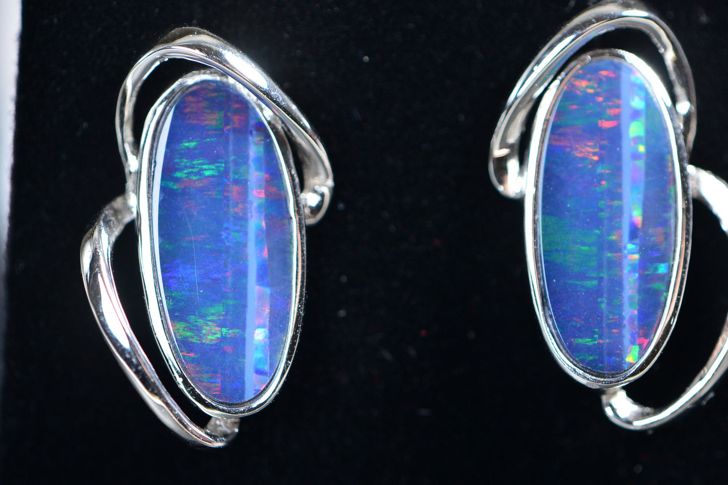Black Opal Earrings: Sterling Silver Bezel Set, October Birthstone