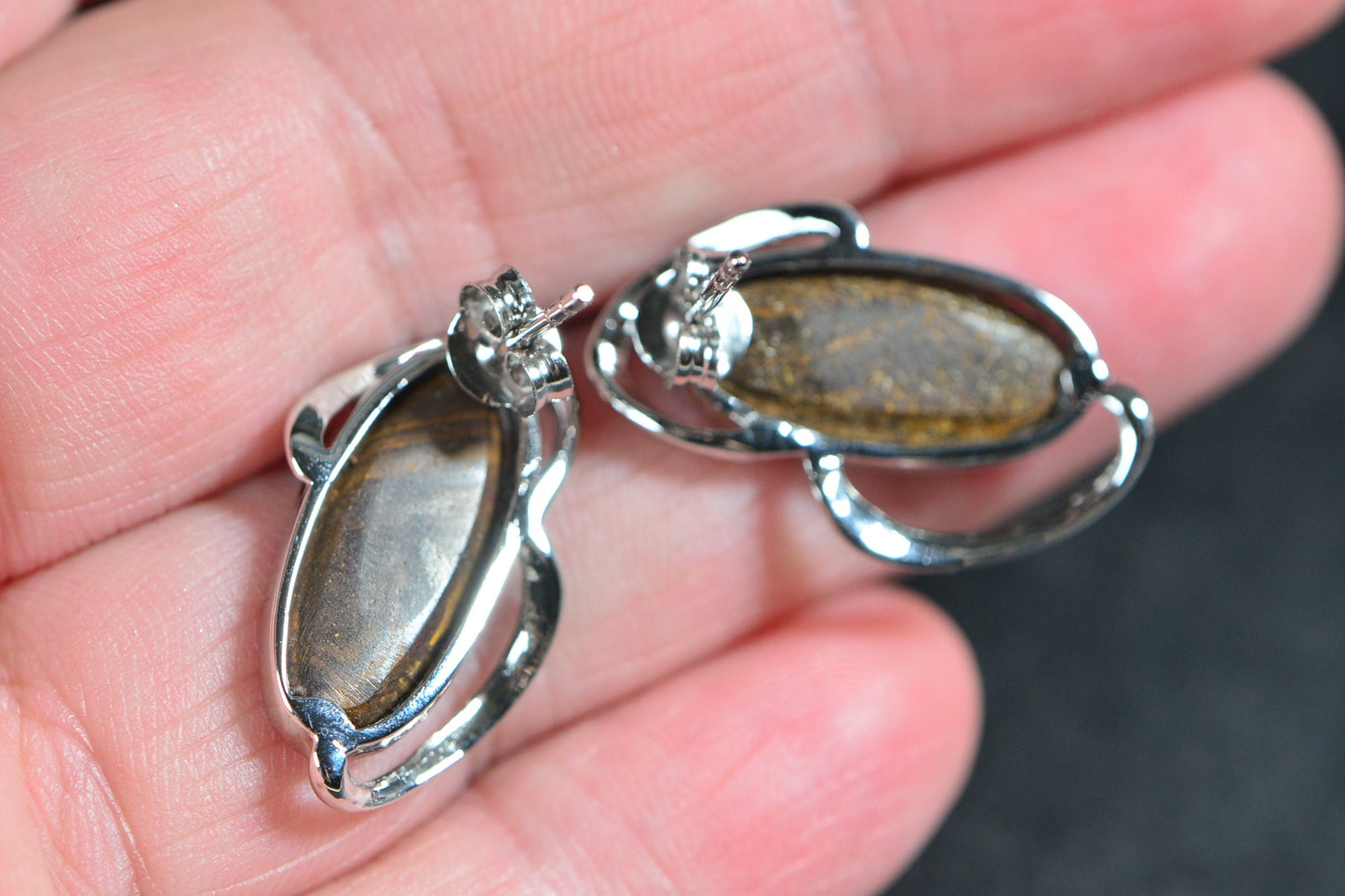 Black Opal Earrings: Sterling Silver Bezel Set, October Birthstone