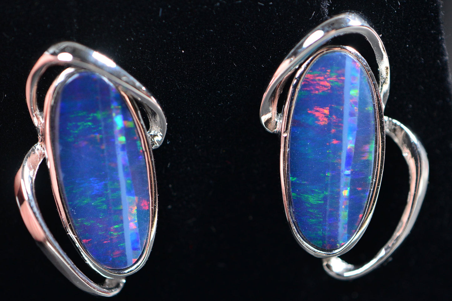 Black Opal Earrings: Sterling Silver Bezel Set, October Birthstone