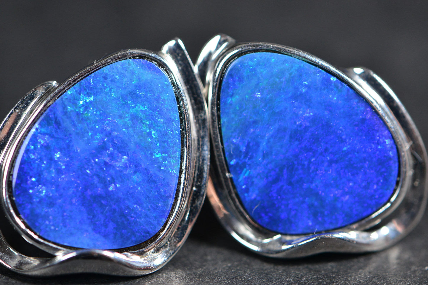 Black Opal Teardrop Earrings: Sterling Silver Bezel Set, October Birthstone