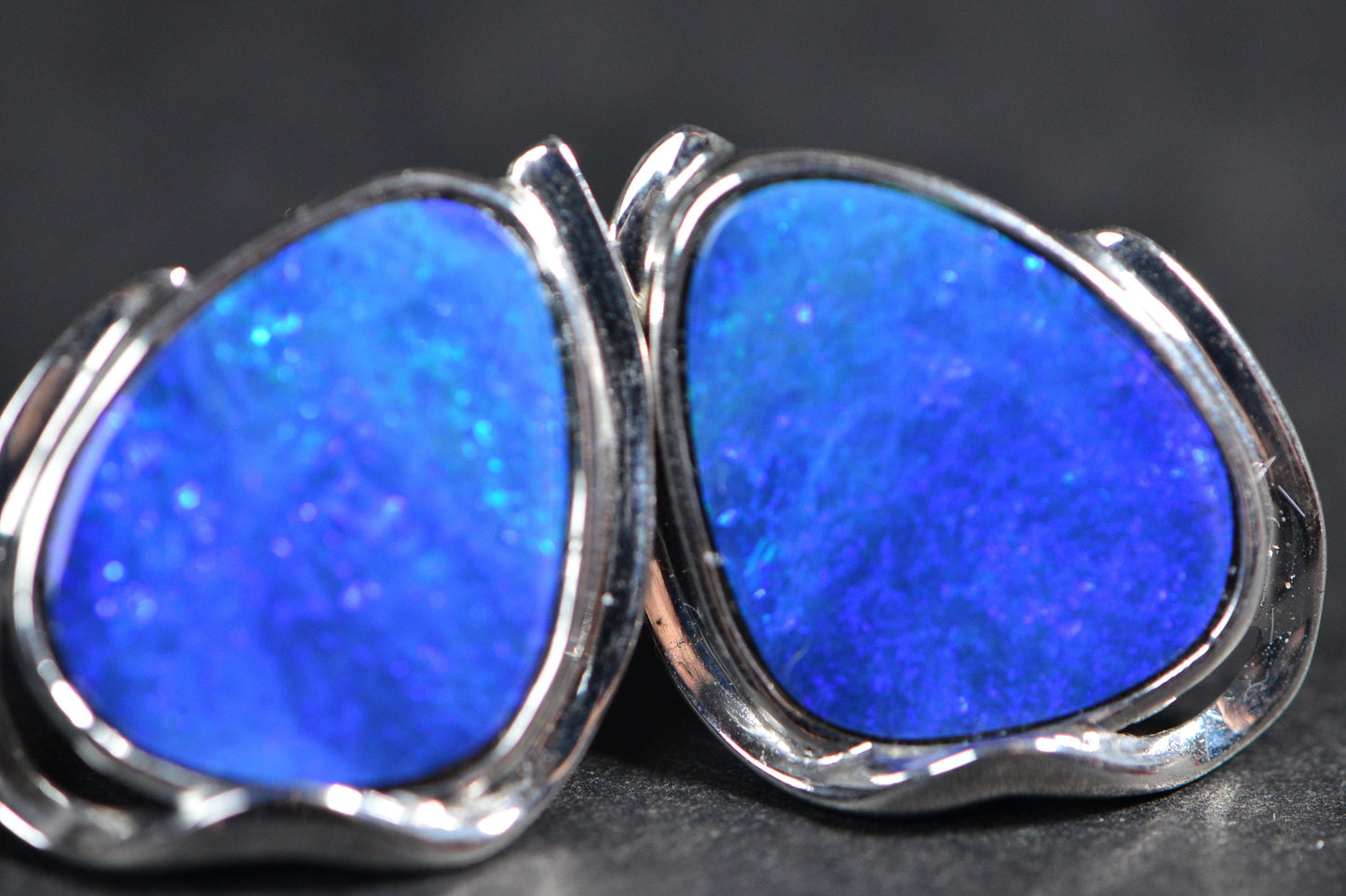 Black Opal Teardrop Earrings: Sterling Silver Bezel Set, October Birthstone