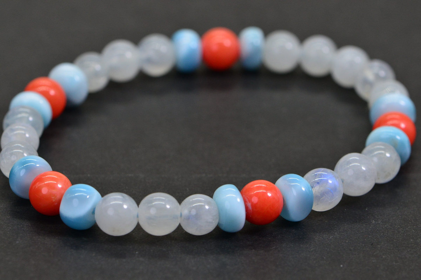 Genuine Larimar Coral Moonstone Beads Bracelet Healing Bracelet