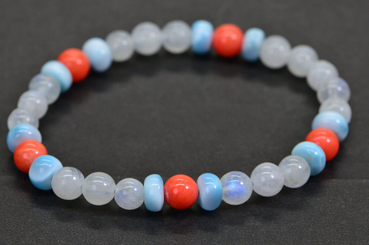 Genuine Larimar Coral Moonstone Beads Bracelet Healing Bracelet