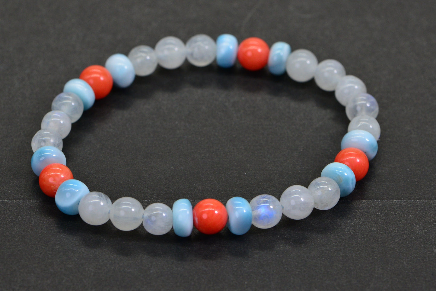 Genuine Larimar Coral Moonstone Beads Bracelet Healing Bracelet