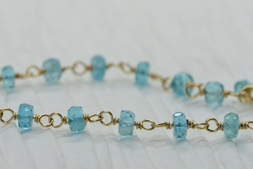 Blue Apatite 14K Gold Filled Bracelet: Wire Wrapped Gemstone Chain