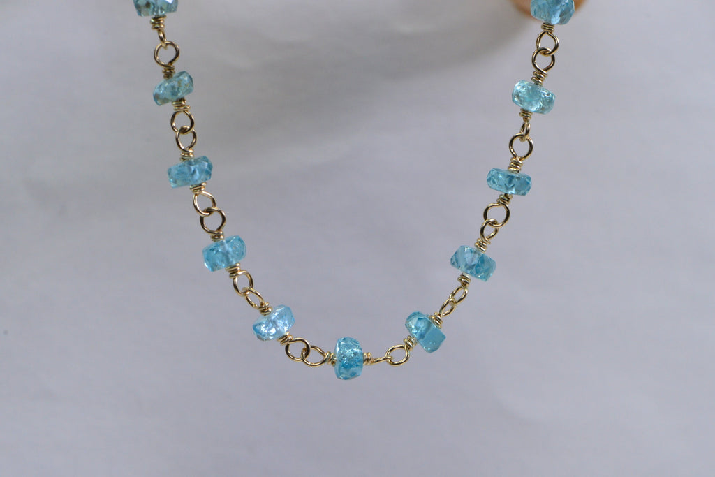 Blue Apatite 14K Gold Filled Bracelet: Wire Wrapped Gemstone Chain
