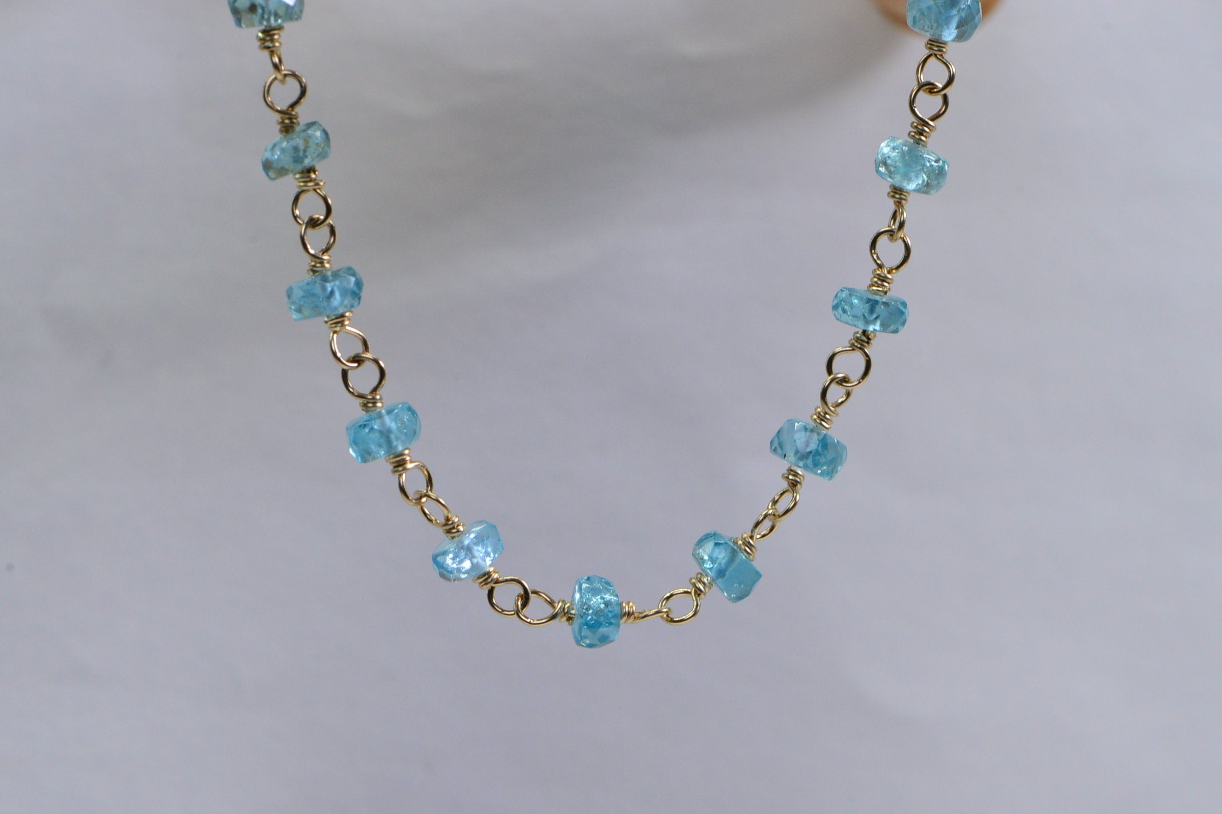 Blue Apatite 14K Gold Filled Bracelet: Wire Wrapped Gemstone Chain