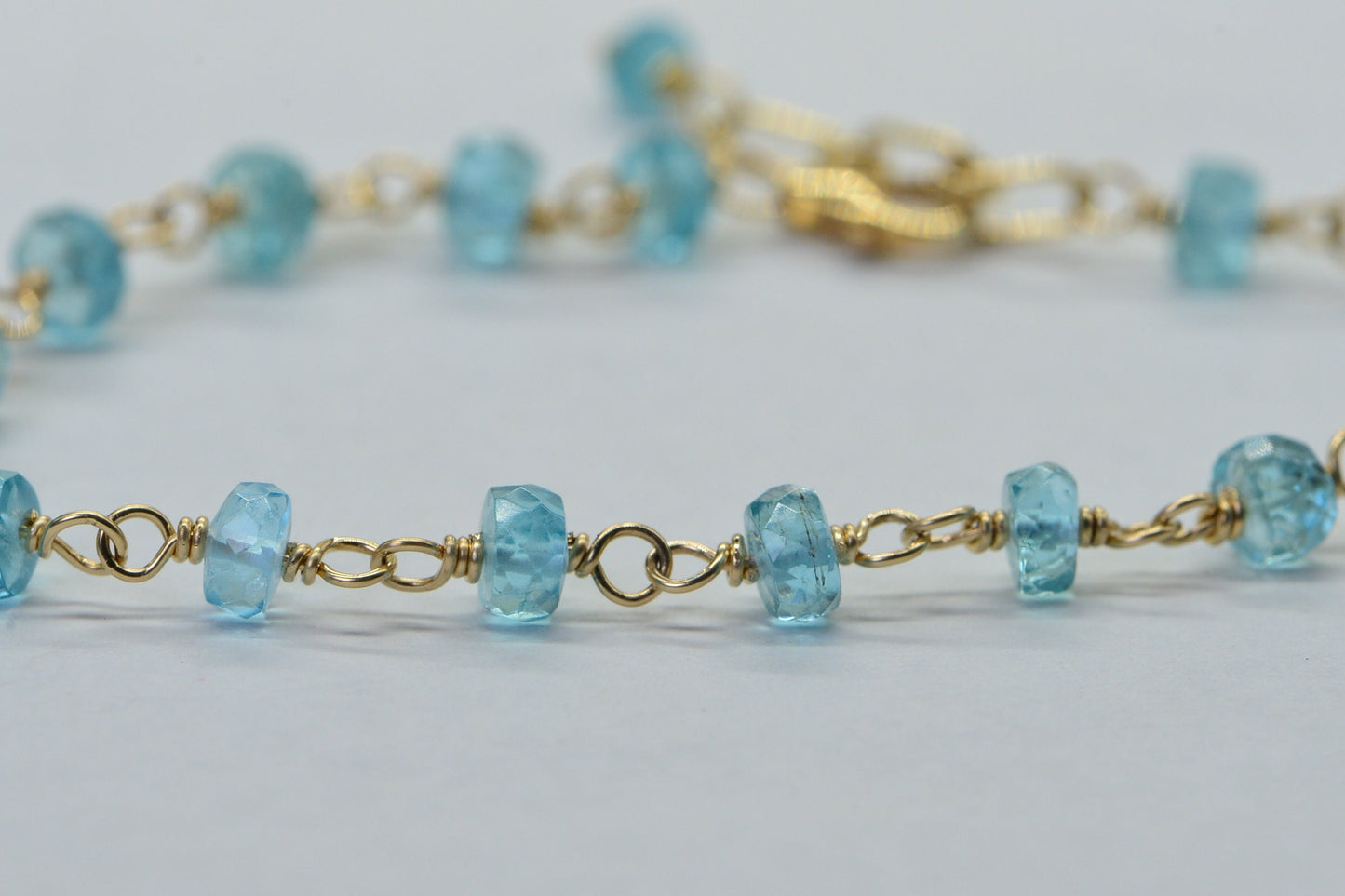 Natural Apatite Bracelet: Wire Wrapped 14K Gold Filled Chain