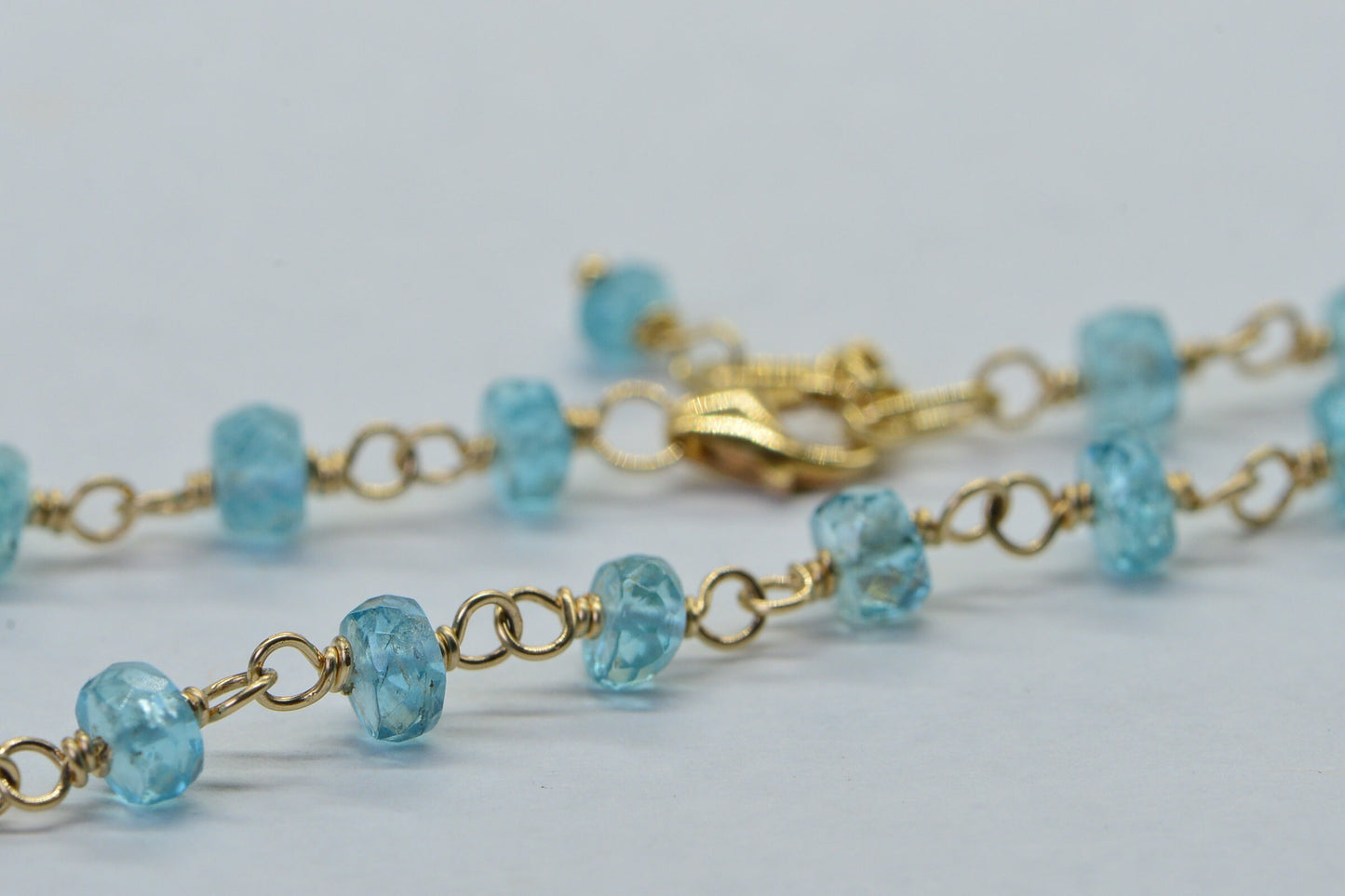 Natural Apatite Bracelet: Wire Wrapped 14K Gold Filled Chain