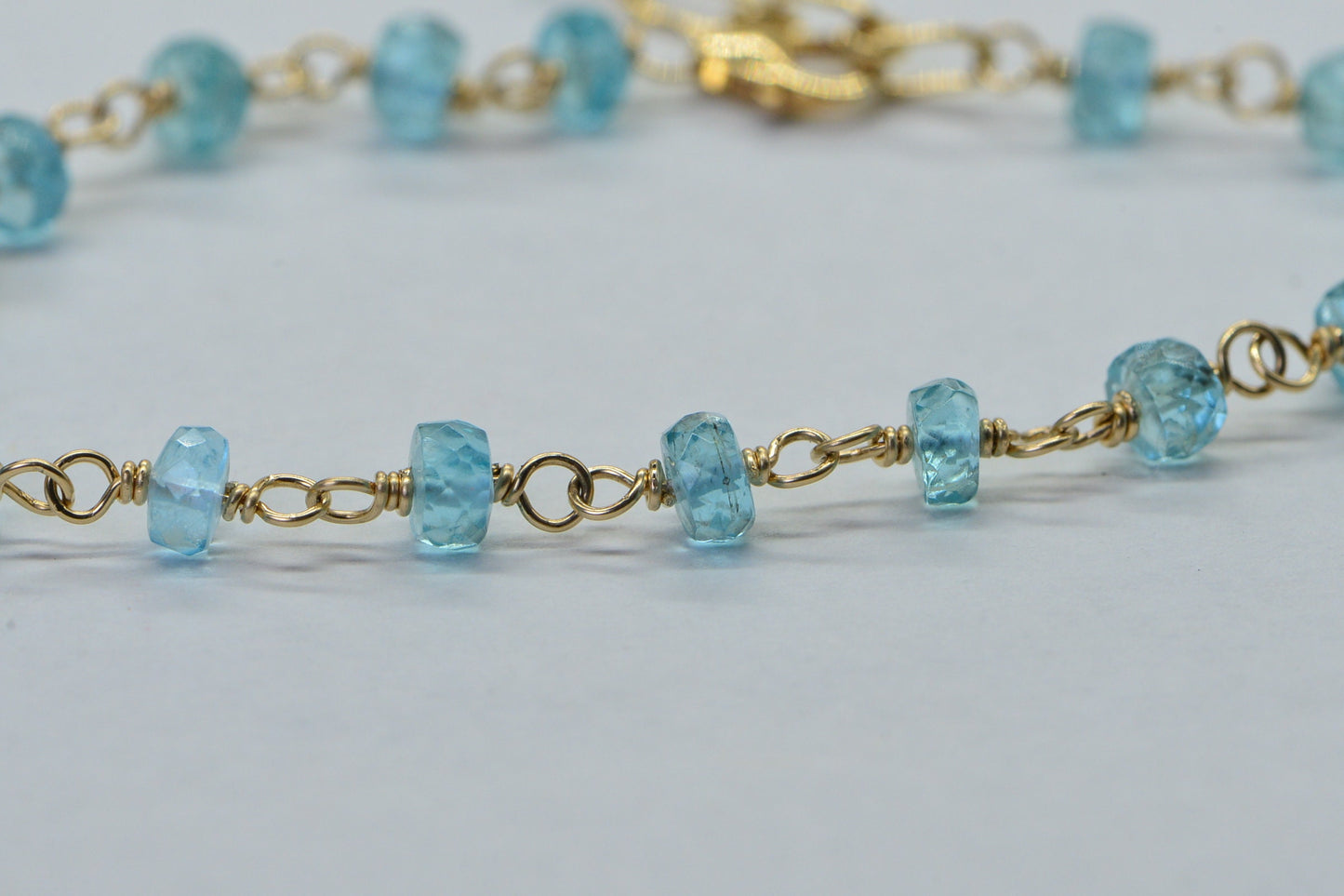 Natural Apatite Bracelet: Wire Wrapped 14K Gold Filled Chain