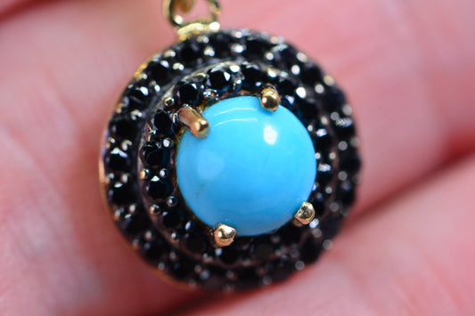 Arizona Turquoise Pendant: Black Diamond Double Halo, 24K Gold Vermeil