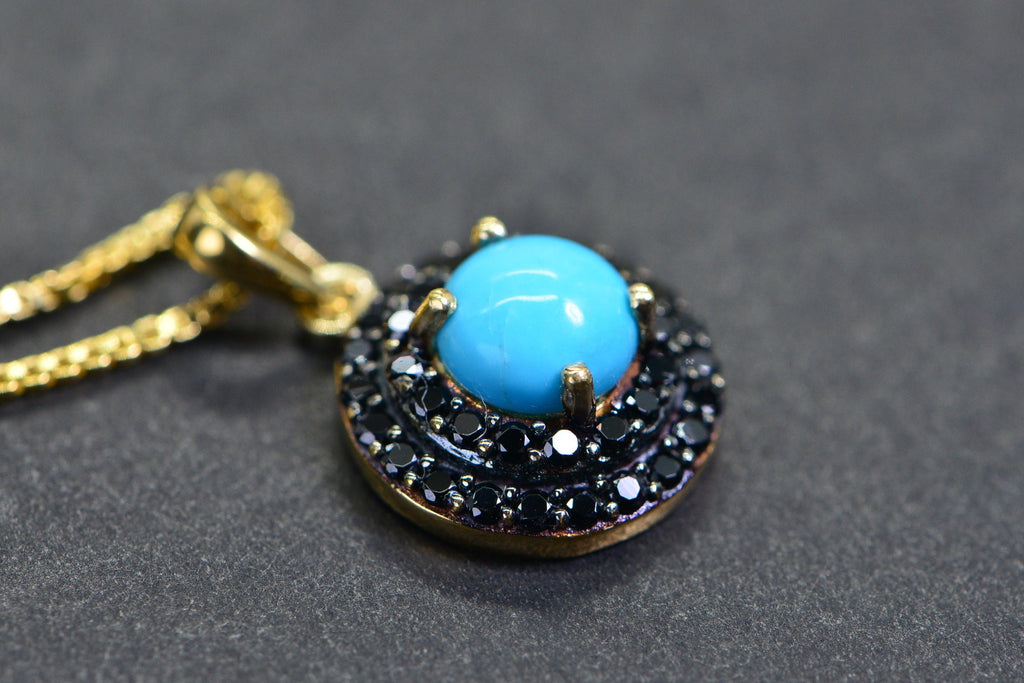 Arizona Turquoise Pendant: Black Diamond Double Halo, 24K Gold Vermeil