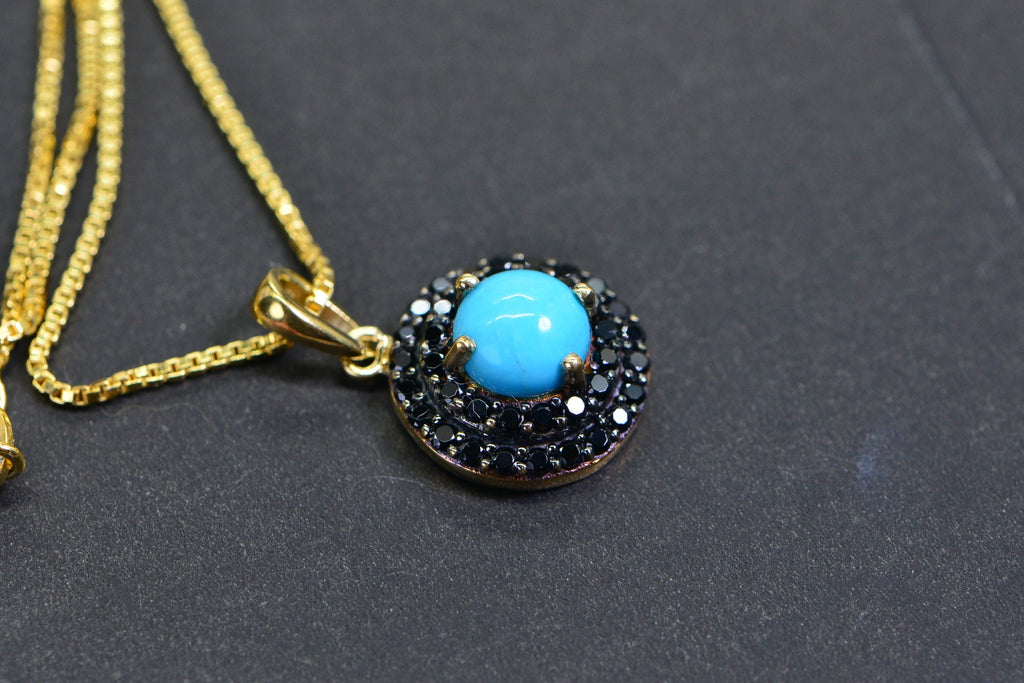 Arizona Turquoise Pendant: Black Diamond Double Halo, 24K Gold Vermeil