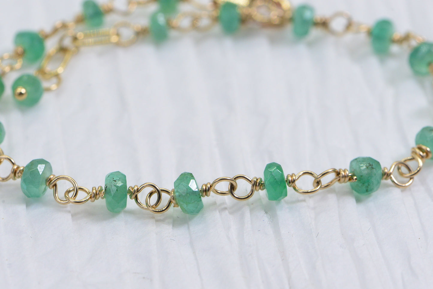 Handmade Emerald Bracelet: 14K Gold Filled Wire Wrapped Chain, May Birthstone