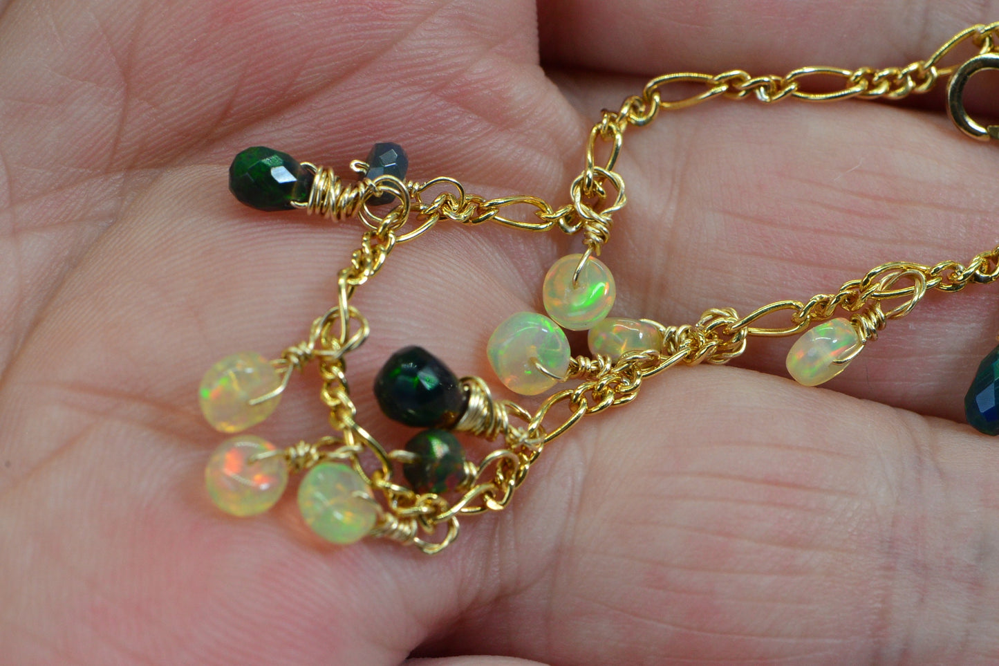 Ethiopian Welo Opal Bracelet: 14K Gold Filled Dainty Wire Wrapped Jewelry