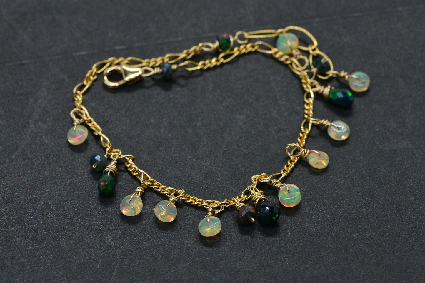 Ethiopian Welo Opal Bracelet: 14K Gold Filled Dainty Wire Wrapped Jewelry