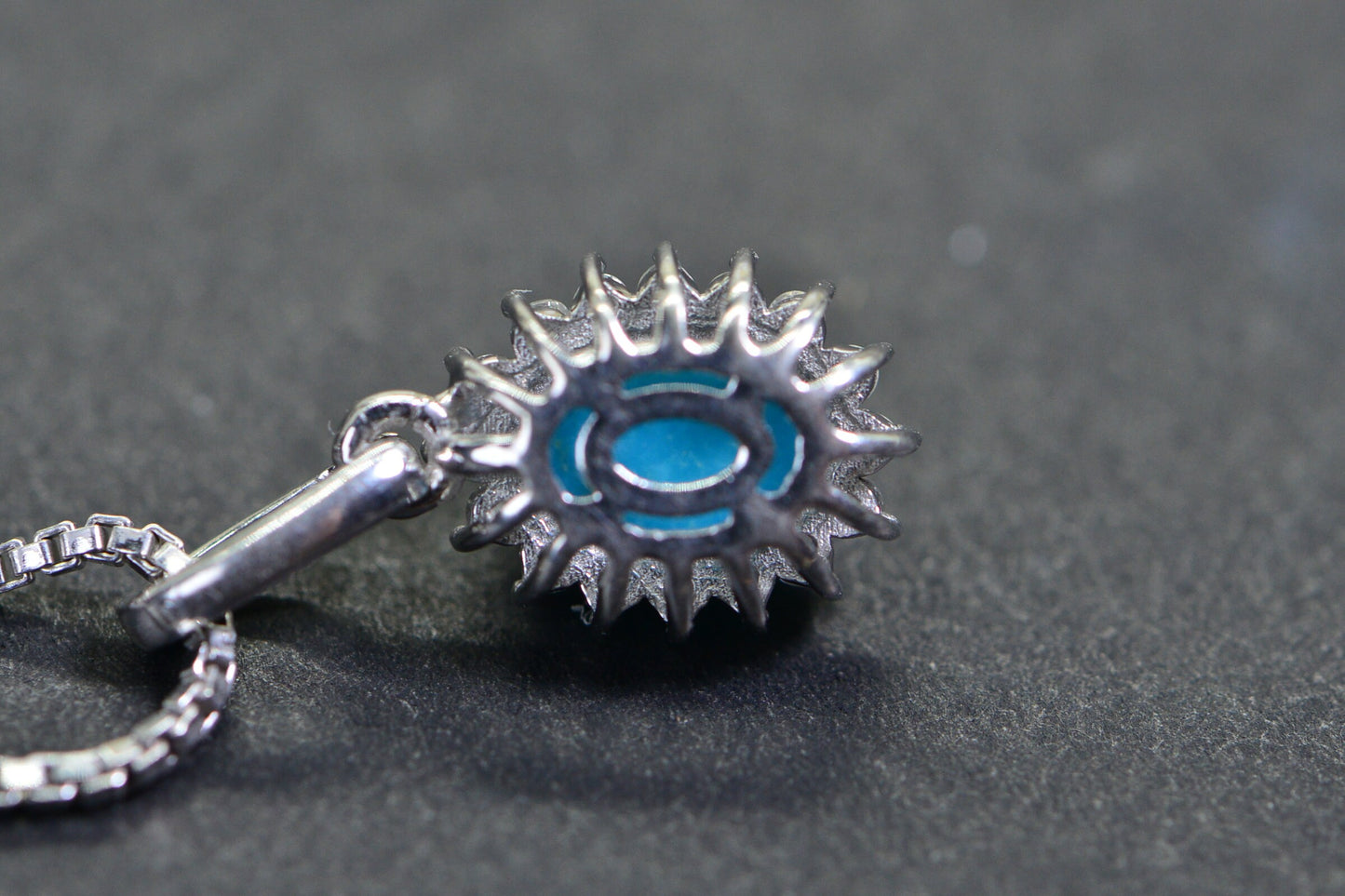 Sleeping Beauty Turquoise Flower Pendant: Sterling Silver Halo, Vintage Style