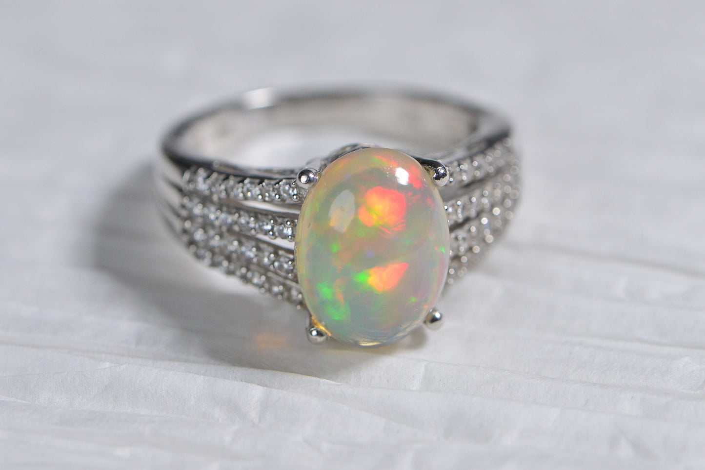 Ethiopian Opal Ring: Sterling Silver Halo, October Birthstone