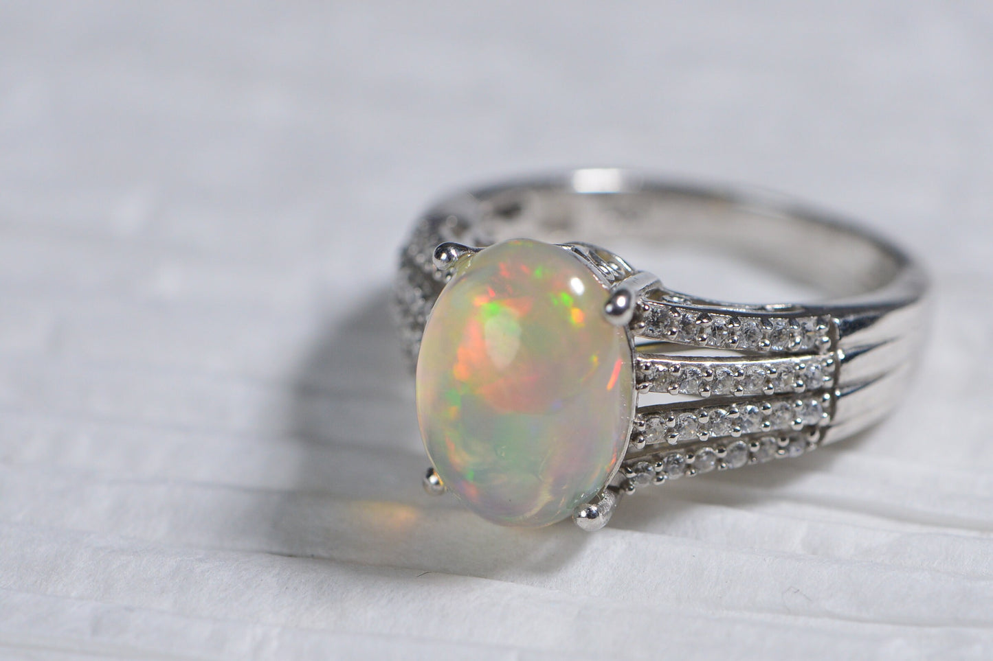 Ethiopian Opal Ring: Sterling Silver Halo, October Birthstone
