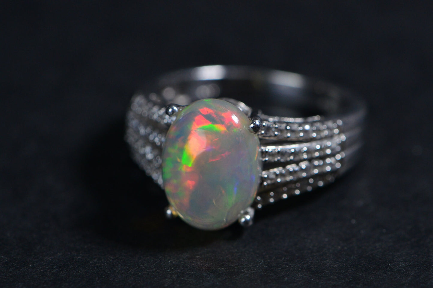 Ethiopian Opal Ring: Sterling Silver Halo, October Birthstone