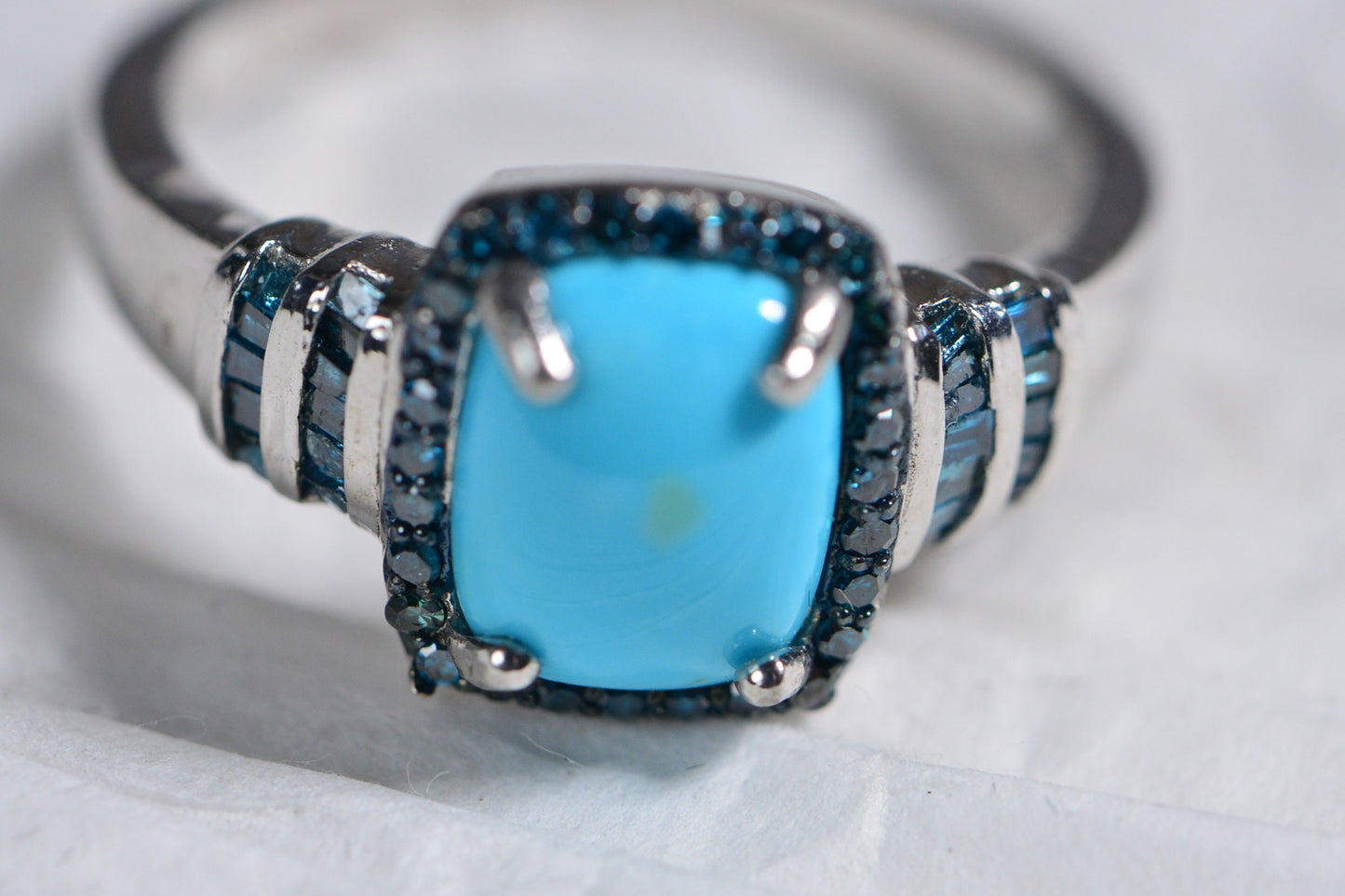 Sleeping Beauty Turquoise Ring: Sterling Silver, Blue Diamond Accent, December Birthstone