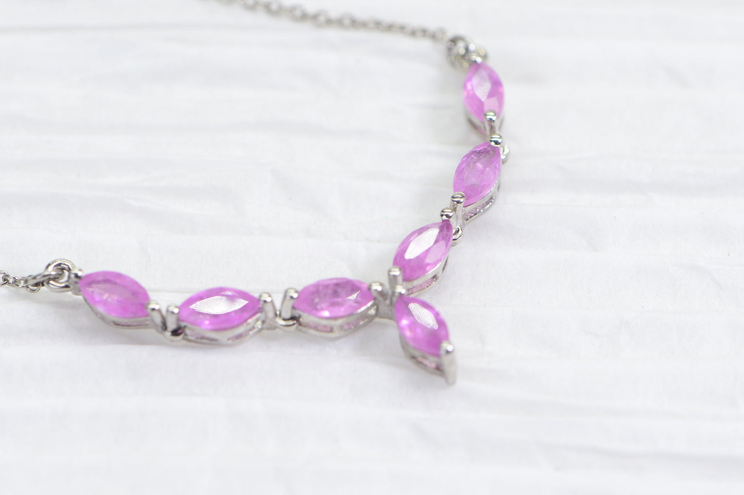 Marquise Pink Sapphire Necklace: Sterling Silver V Choker