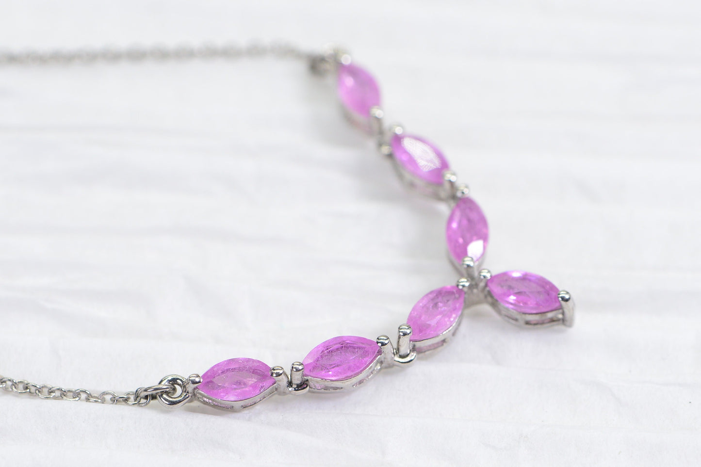Marquise Pink Sapphire Necklace: Sterling Silver V Choker