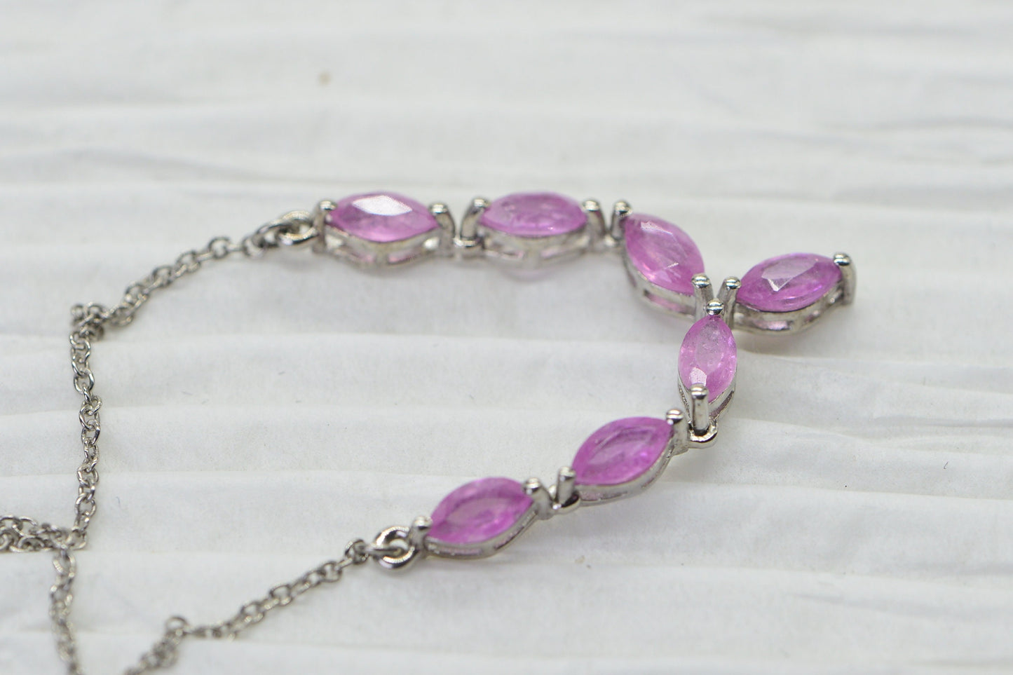 Marquise Pink Sapphire Necklace: Sterling Silver V Choker