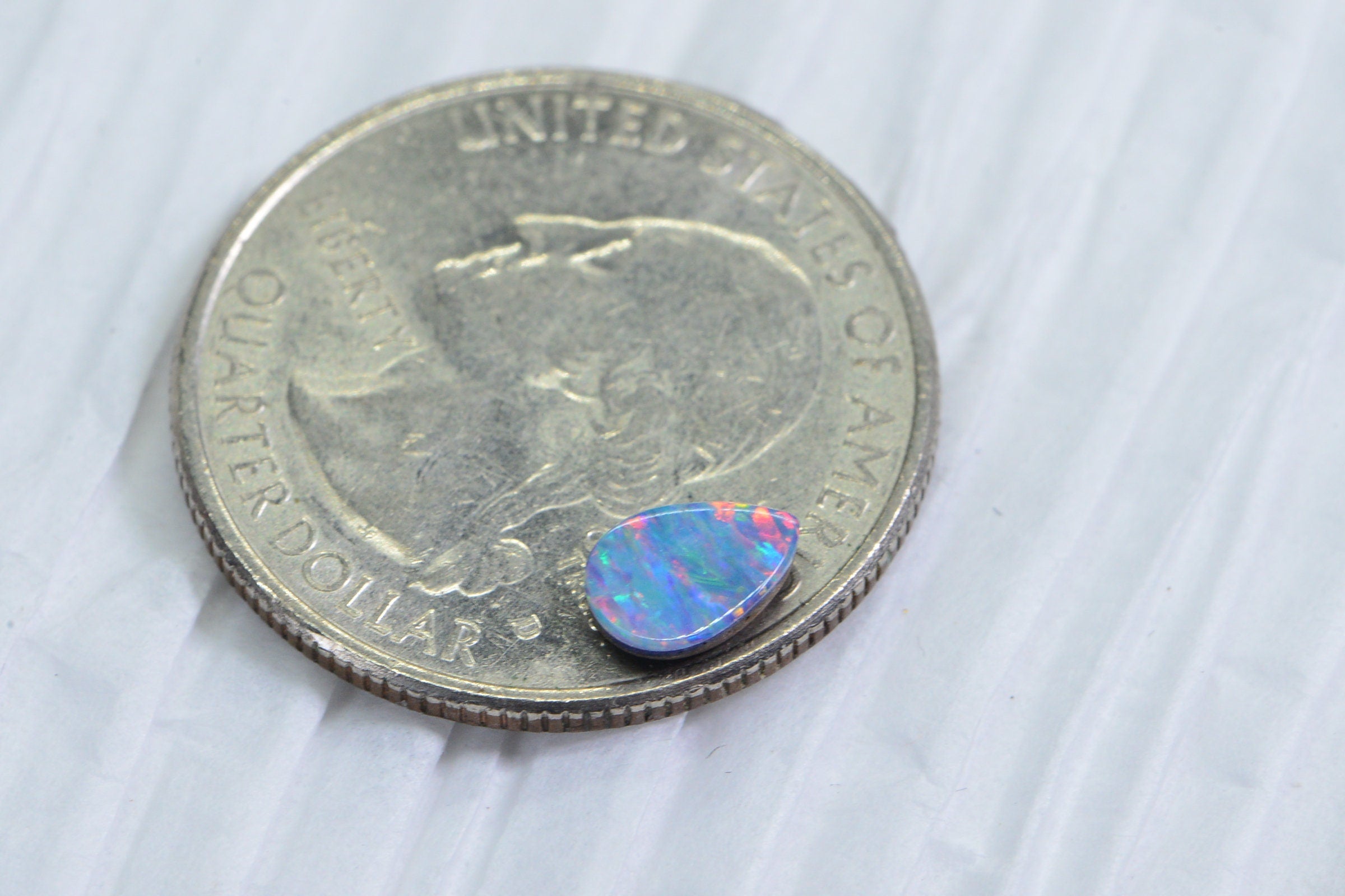 Australian Opal Doublet: Metallic Blue Teardrop Gemstone (7x5mm/0.36ct)