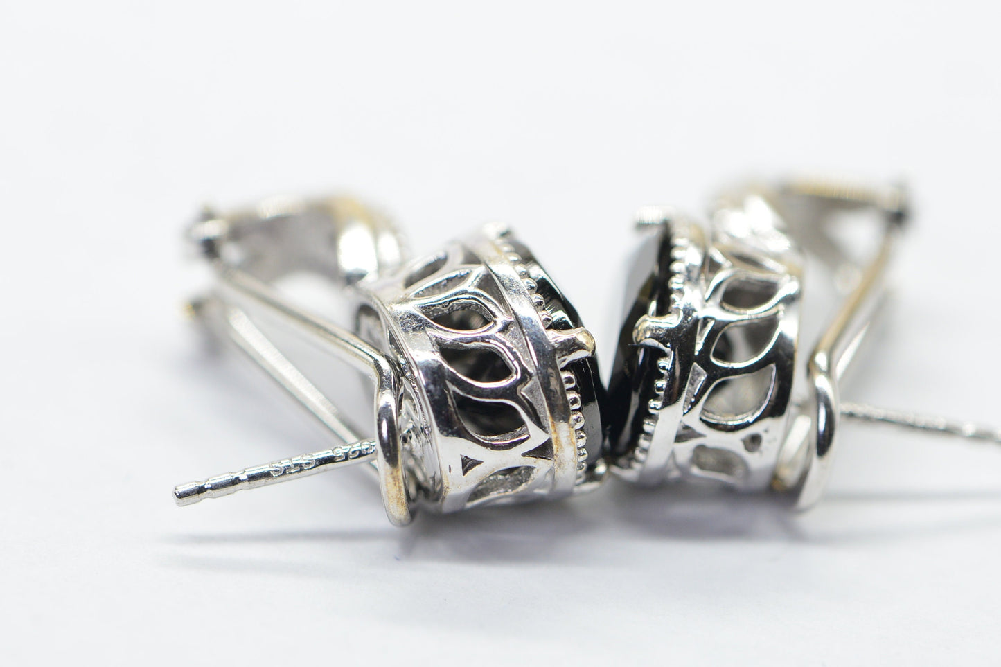 Black Onyx Sterling Silver Earrings, Faceted Oval Studs