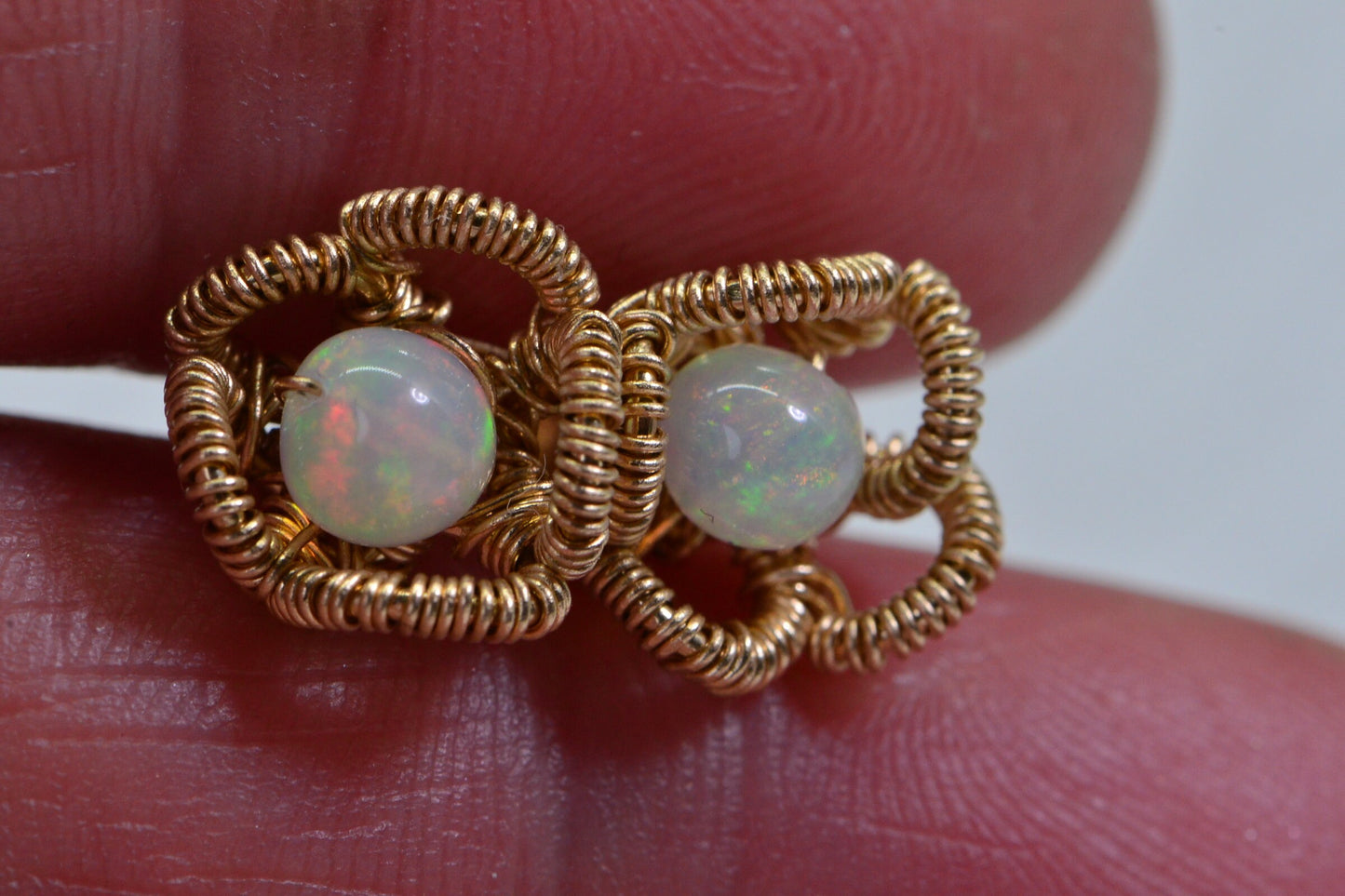 Handmade Ethiopian Opal Stud Earrings: 14K Gold Filled Flower