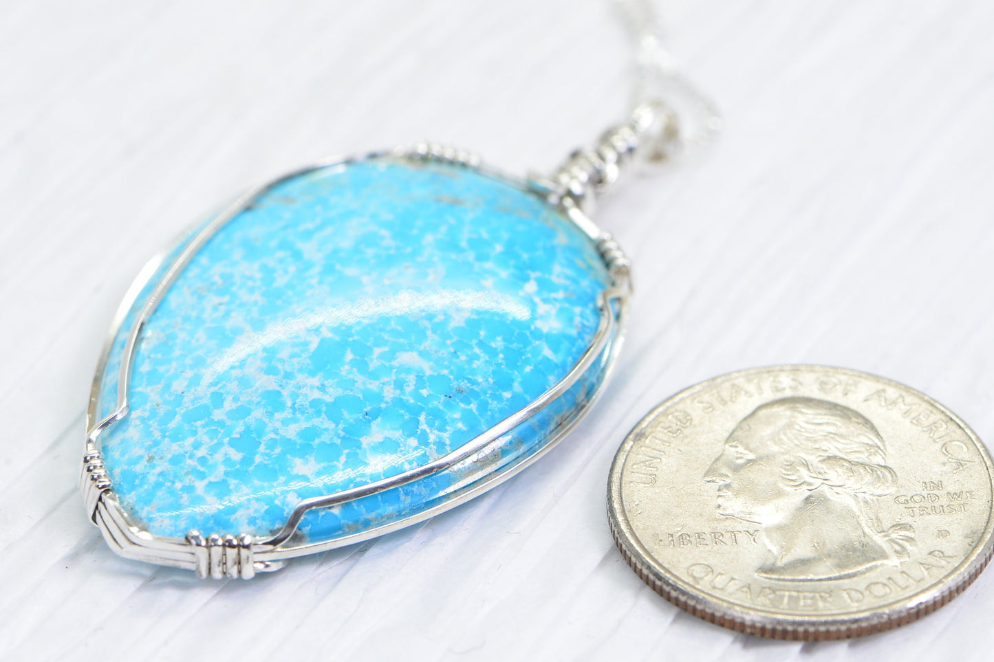 Arizona Turquoise  Sleeping Beauty Pendant Wire Wrapped Sterling Silver