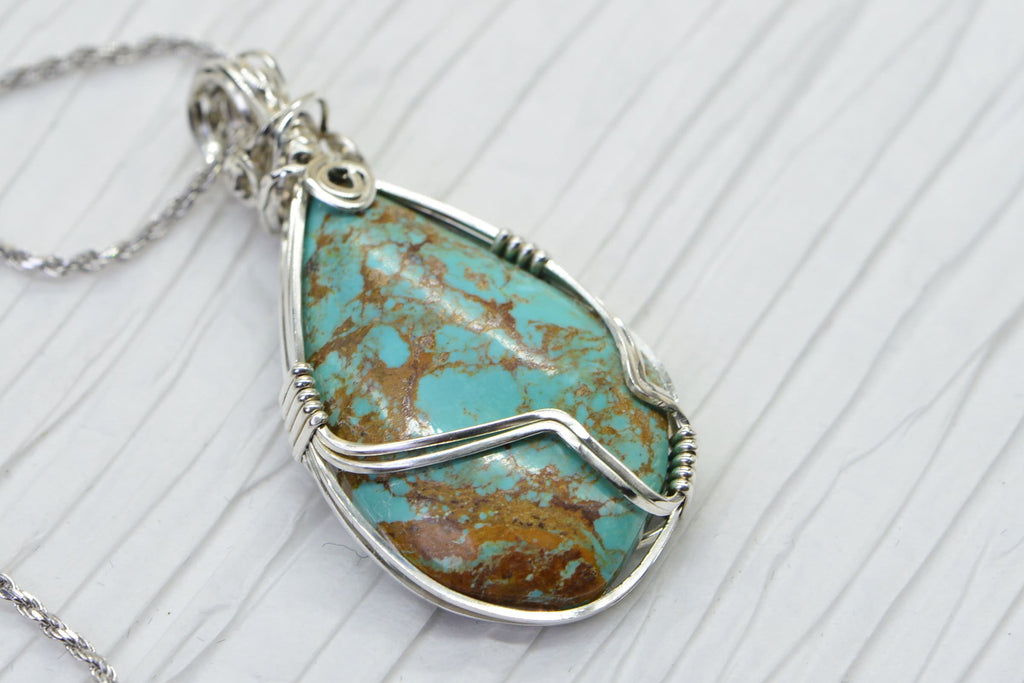 Kingman Turquoise Wire Wrapped Sterling silver Hand Cut Cabochon Raw Turquoise