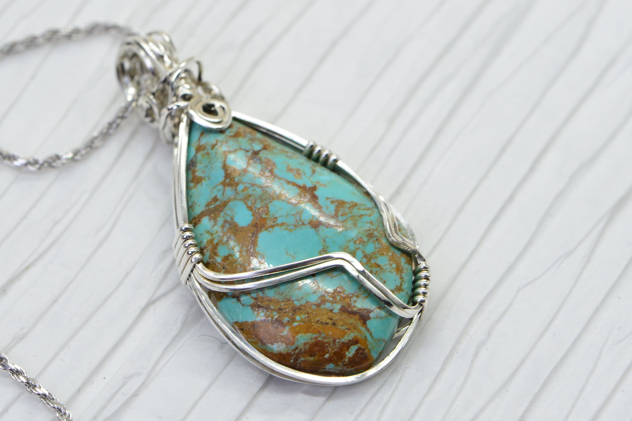 Kingman Turquoise Wire Wrapped Sterling silver Hand Cut Cabochon Raw Turquoise
