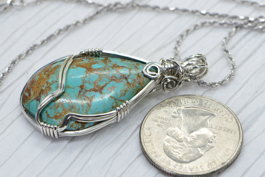 Kingman Turquoise Wire Wrapped Sterling silver Hand Cut Cabochon Raw Turquoise