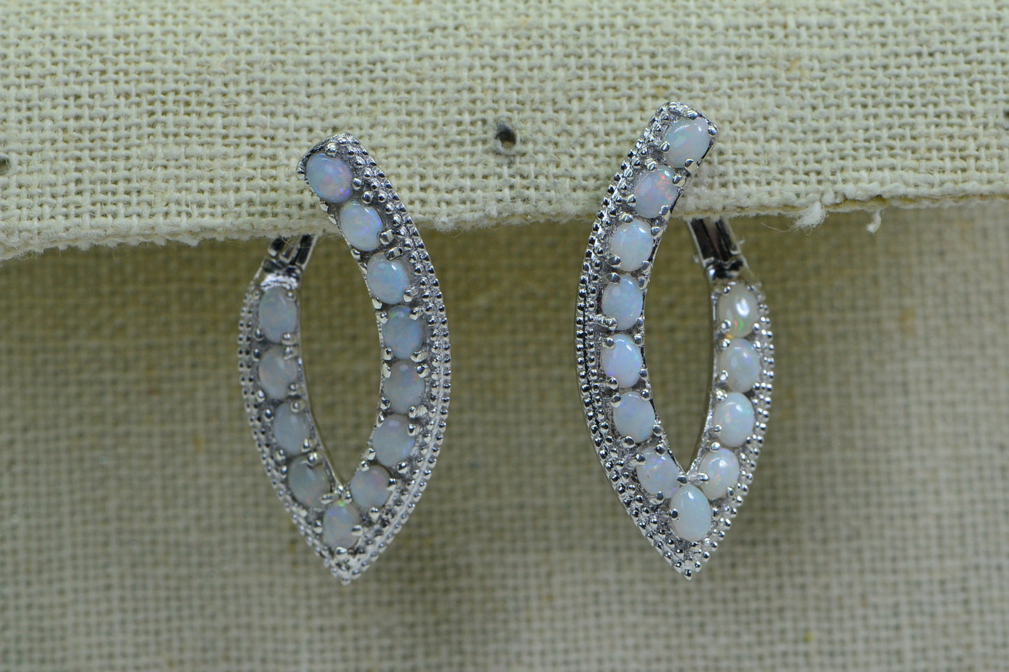 White Opal Sterling Silver Hoop Earrings, October Birthstone