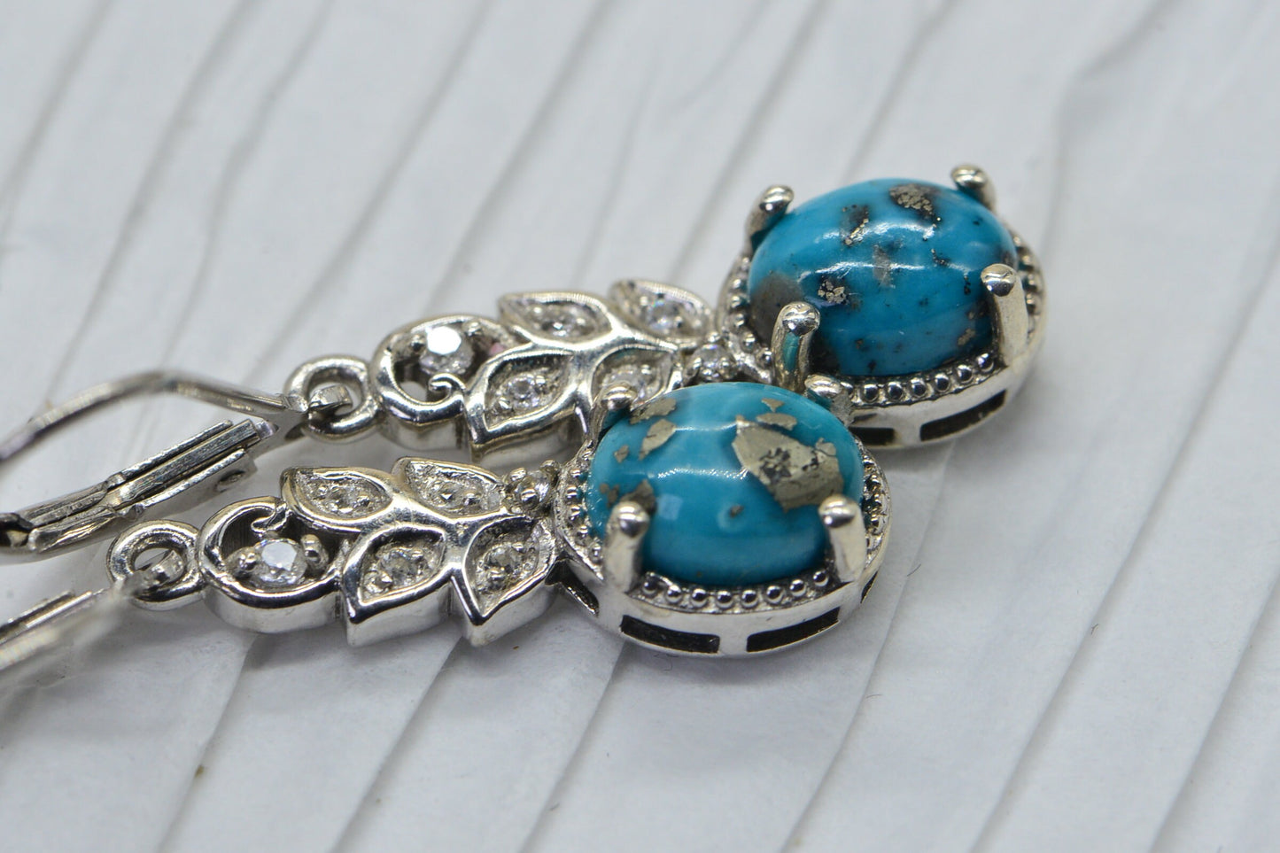 Sleeping Beauty Turquoise Pyrite Sterling Silver Dangle Earrings