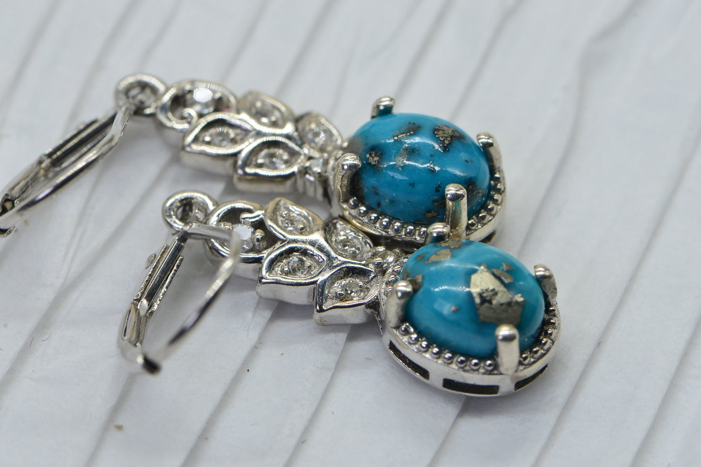 Sleeping Beauty Turquoise Pyrite Sterling Silver Dangle Earrings