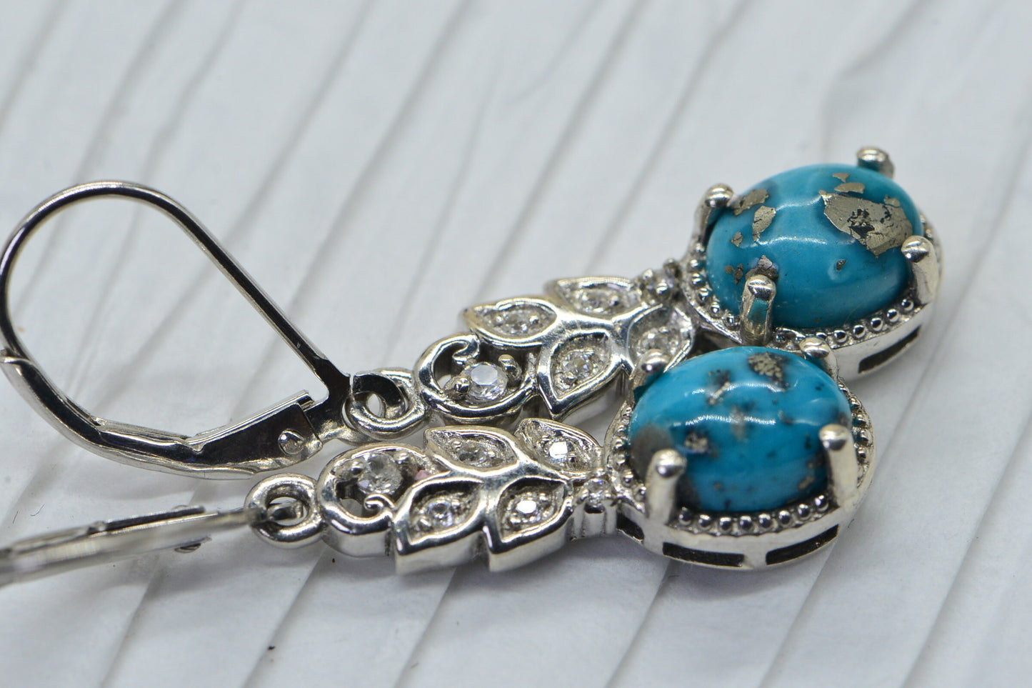 Sleeping Beauty Turquoise Pyrite Sterling Silver Dangle Earrings