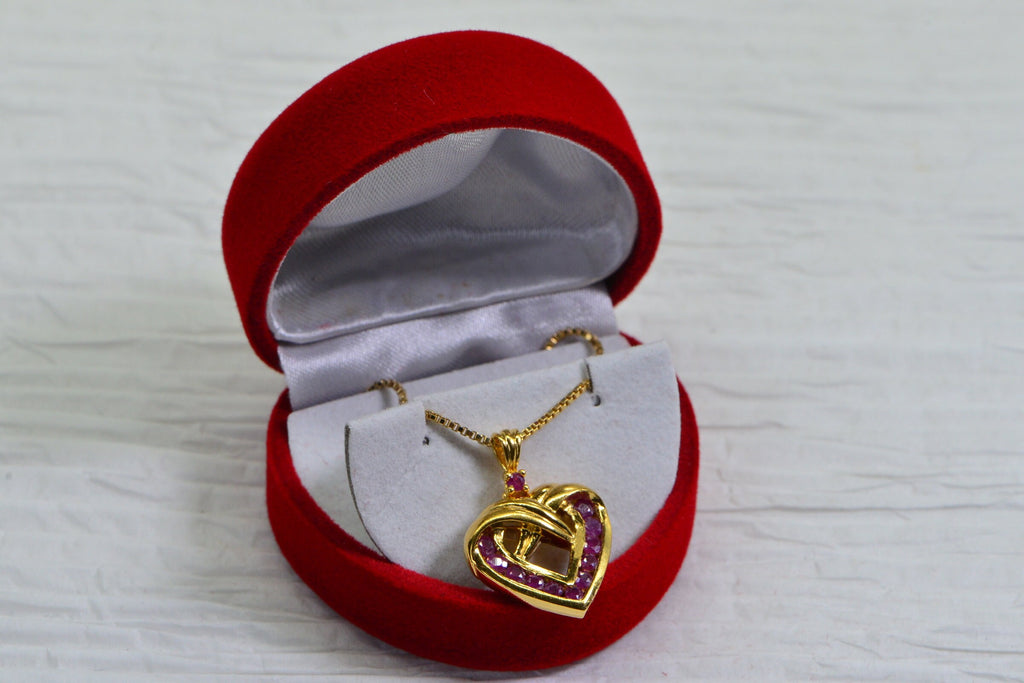 Ruby Heart Pendant: 24K Gold over Sterling Silver Necklace