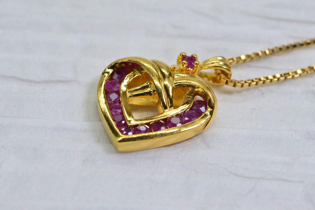 Ruby Heart Pendant: 24K Gold over Sterling Silver Necklace