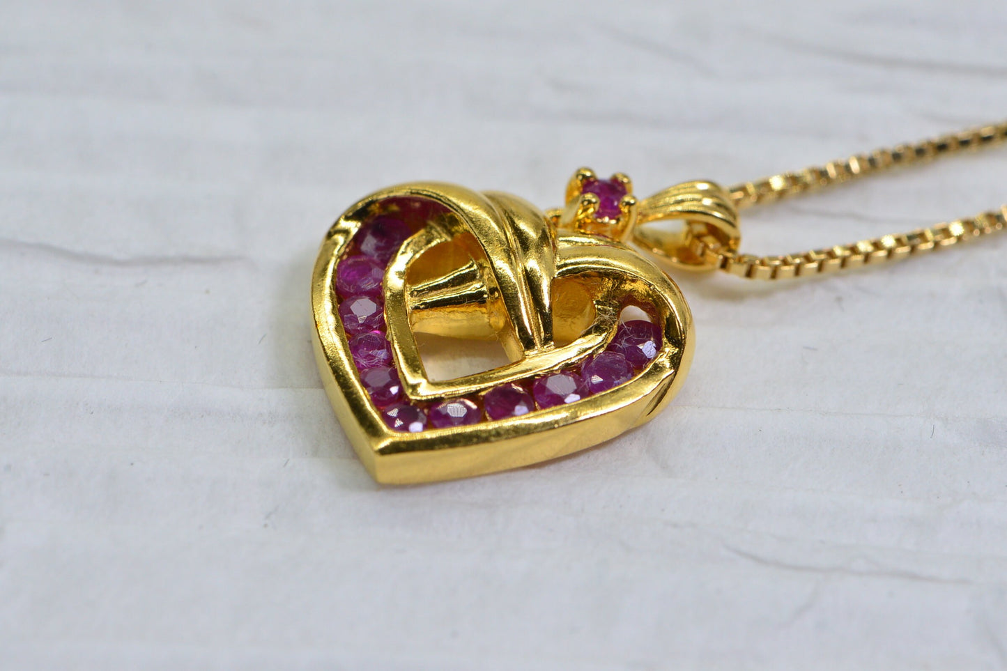 Ruby Heart Pendant: 24K Gold over Sterling Silver Necklace
