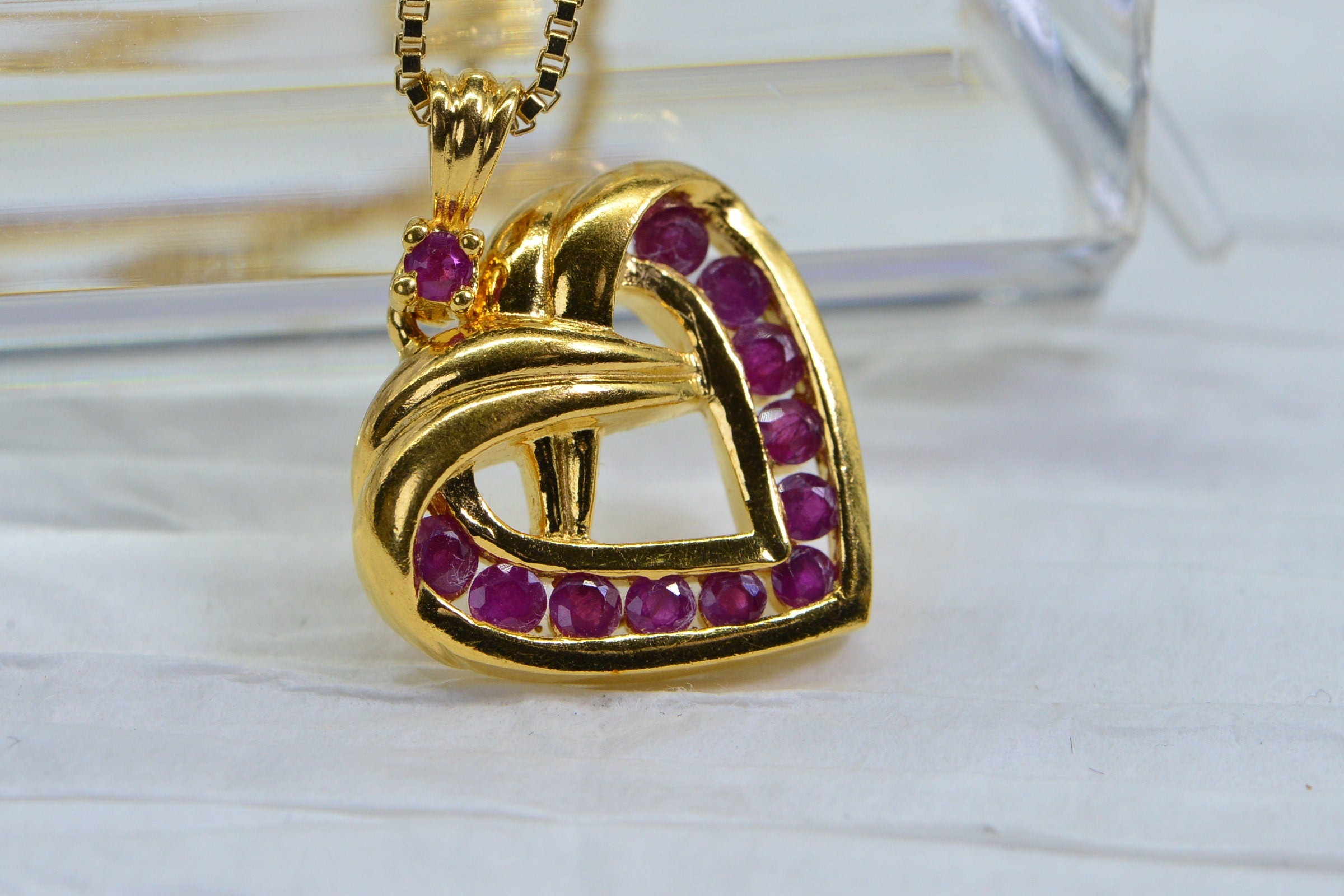 Ruby Heart Pendant: 24K Gold over Sterling Silver Necklace